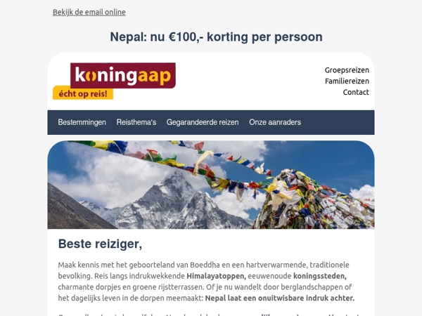 Op reis naar Nepal? Profiteer nu van €100 korting p.p.