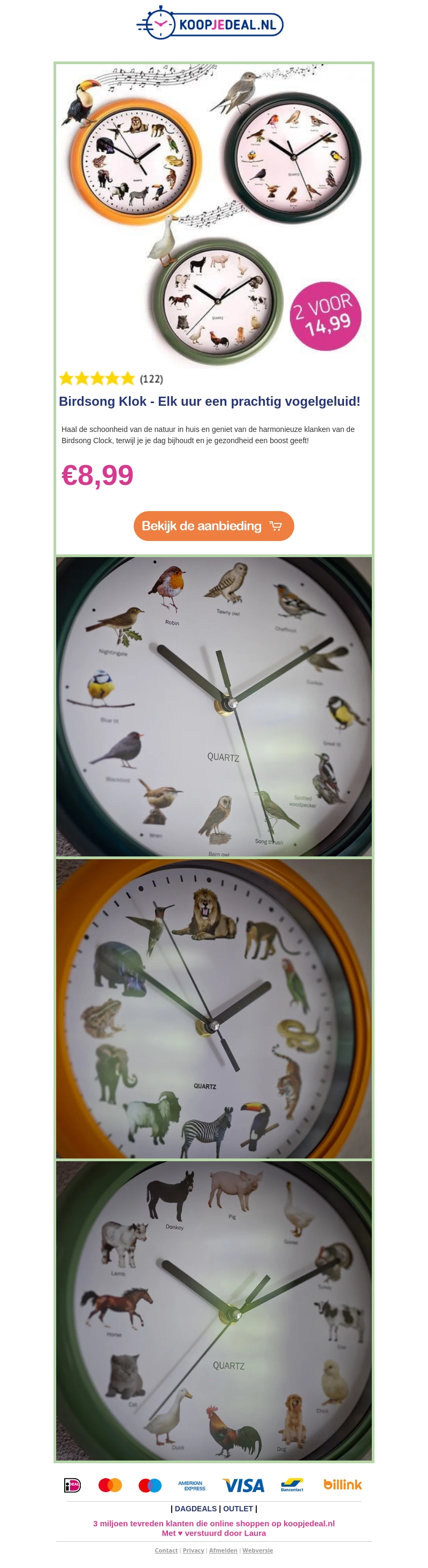 🦅 Dierenklok NU: €8,99 / 2 voor €14,99 🦁 🦅 Dierenklok NU: €8,99 / 2 voor €14,99 🦁