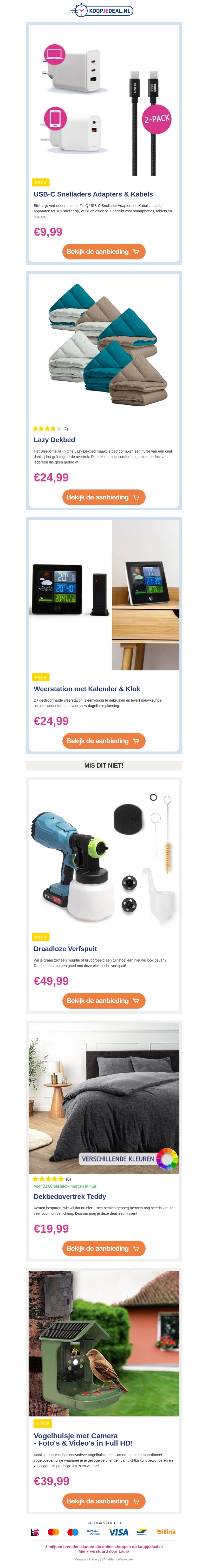 2-PACK USB-C Snelladers β¬9,99β‘ / Lazy Dekbed β¬29,99ππ» / Weerstation met Kalender & Klok β¬24,99 π¦ 2-PACK USB-C Snelladers β¬9,99β‘ / Lazy Dekbed β¬29,99ππ» / Weerstation met Kalender & Klok β¬24,99 π¦