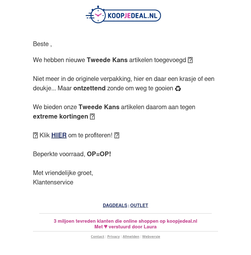 Nieuwe Tweede Kans artikelen! Nieuwe Tweede Kans artikelen!