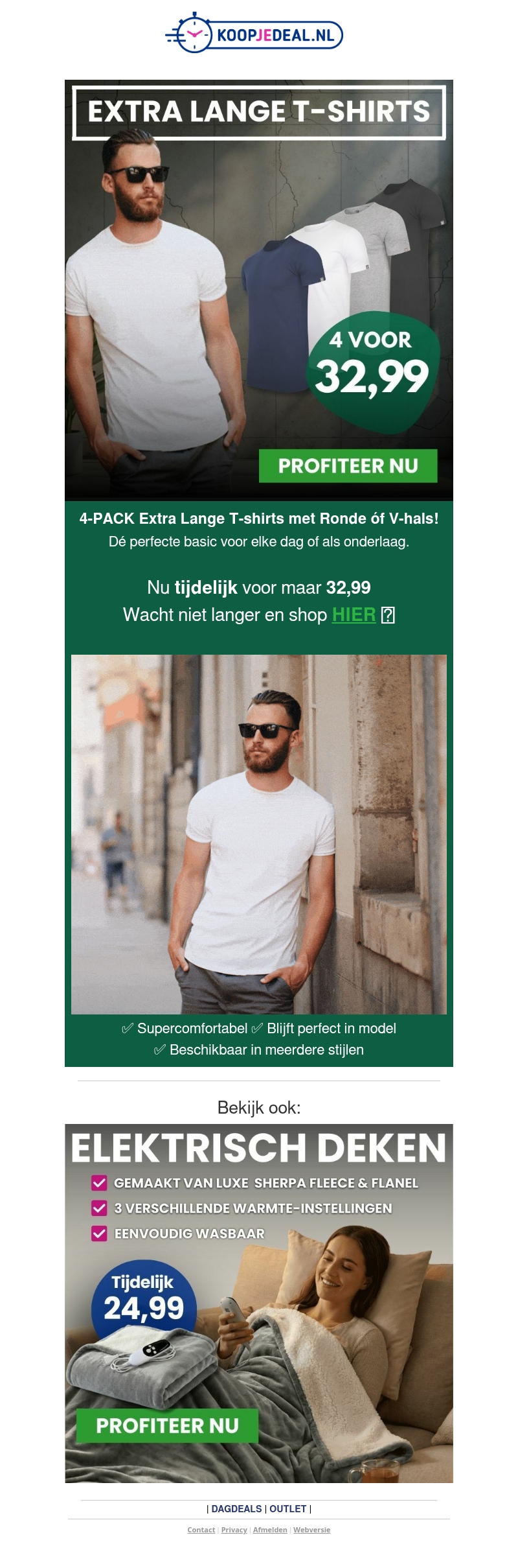 4 Extra Lange T-Shirts voor 32,99 4 Extra Lange T-Shirts voor 32,99