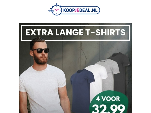 4 Extra Lange T-Shirts voor 32,99