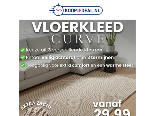 Hoogpolig Vloerkleed Curve nu 29,99 🤯