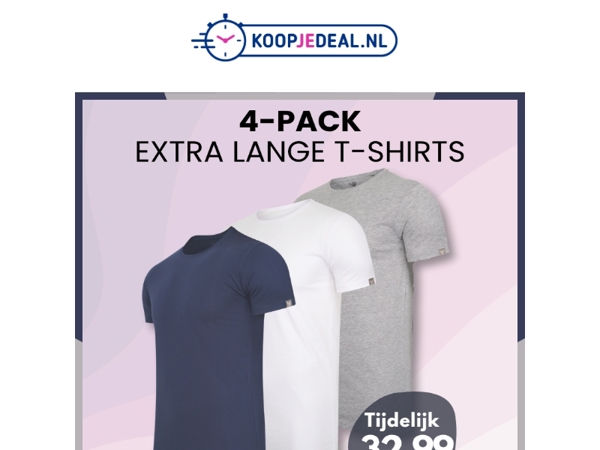 4 Extra lange T‑shirts​ voor 32,99 👕