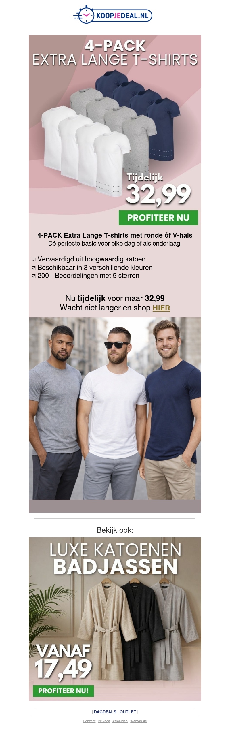 4 Katoenen T-Shirts voor 32,99 π 4 Katoenen T-Shirts voor 32,99 π