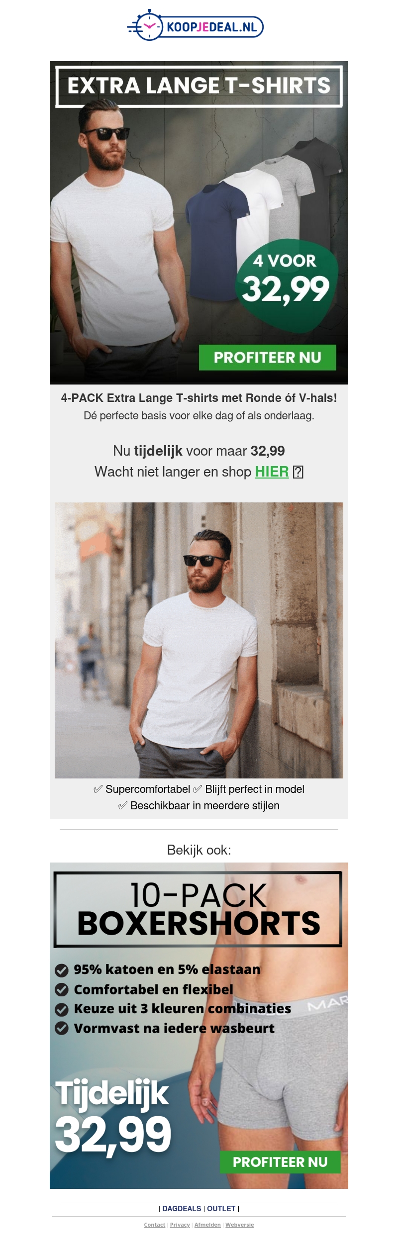 4 Extra Lange T-Shirts voor 32,99 4 Extra Lange T-Shirts voor 32,99