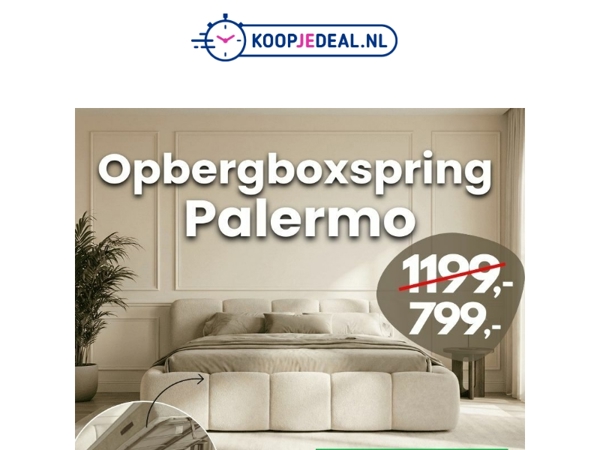 Opberg Boxspring Nú met €400 korting