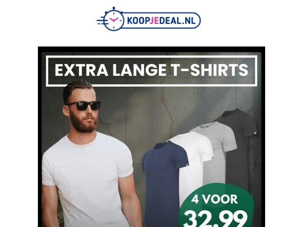4 Extra Lange T-Shirts voor 32,99 👕