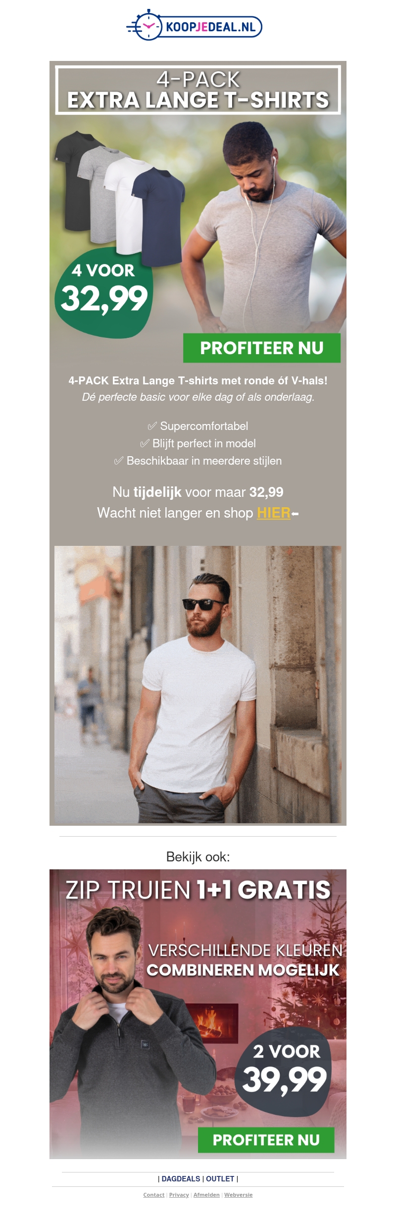 4 Extra Lange T-Shirts voor 32,99 4 Extra Lange T-Shirts voor 32,99