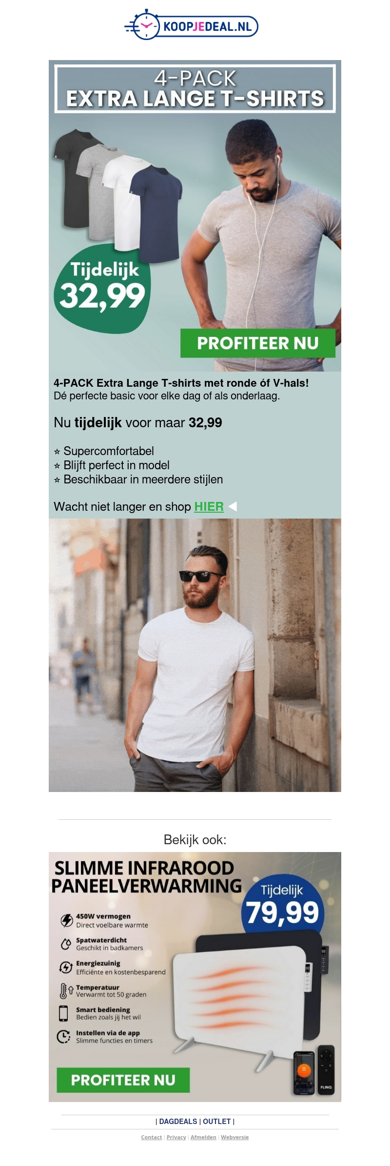 4 Extra Lange T-Shirts voor 32,99 4 Extra Lange T-Shirts voor 32,99