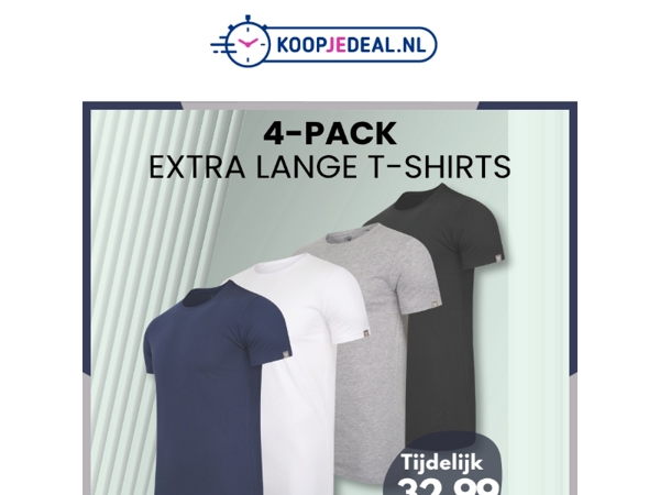 4 Extra Lange T-Shirts nu 32,99 👕