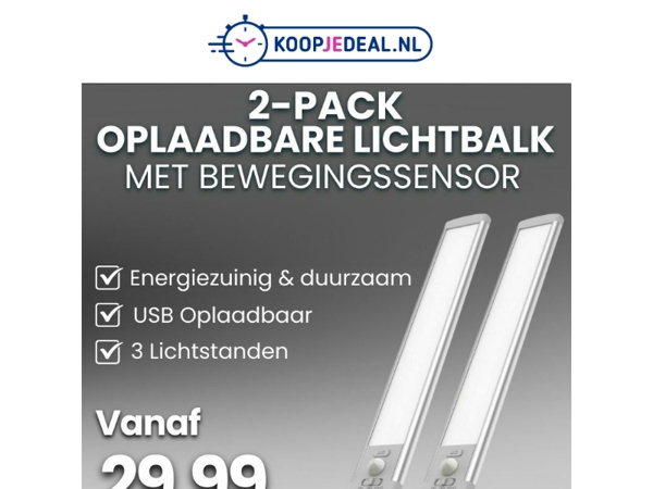 2 Oplaadbare Lichtbalken nu 29,99 💡