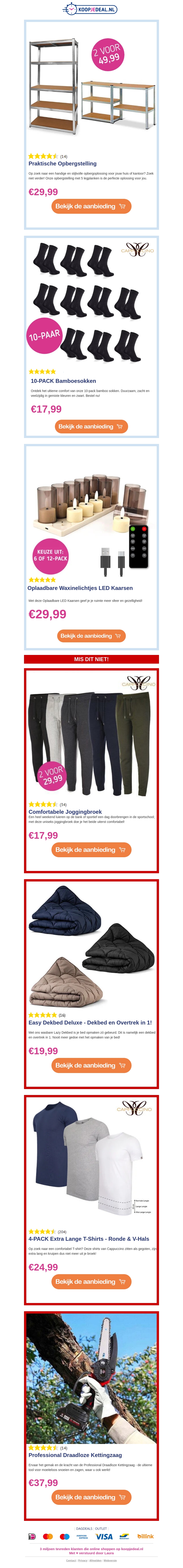 Praktische Opbergstelling €29,99 📦 / 10-PACK Bamboesokken €17,99 🧦 / Oplaadbare LED Kaarsen €29,99 🕯️ Praktische Opbergstelling €29,99 📦 / 10-PACK Bamboesokken €17,99 🧦 / Oplaadbare LED Kaarsen €29,99 🕯️