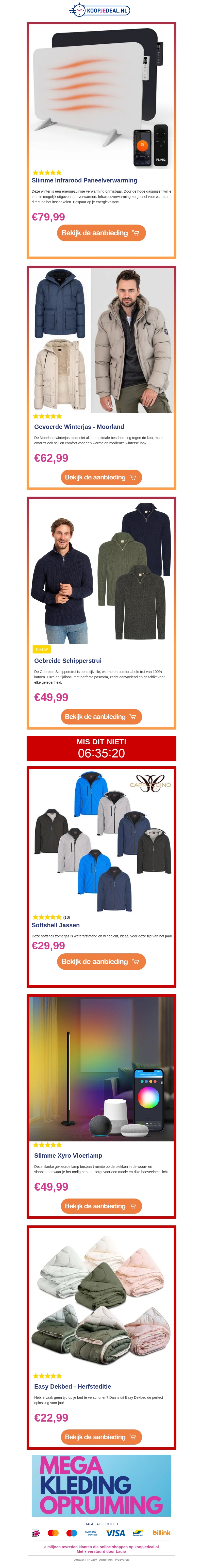 Slimme Infrarood Verwarming €79,99 🔥 Gevoerde Winterjas €62,99 🔥 Gebreide Schipperstrui €49,99 Slimme Infrarood Verwarming €79,99 🔥 Gevoerde Winterjas €62,99 🔥 Gebreide Schipperstrui €49,99