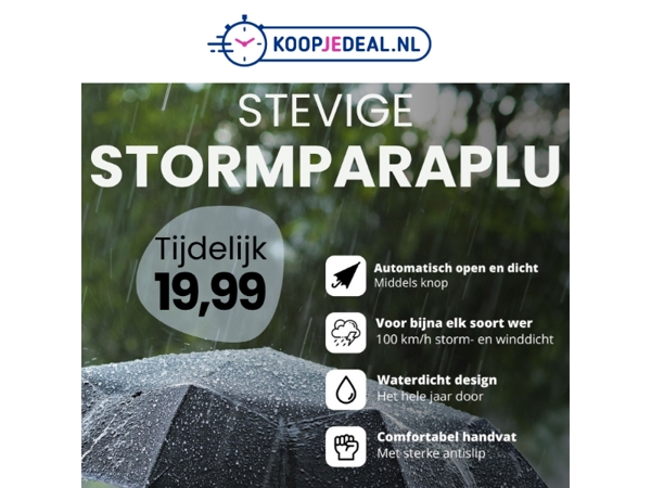 Stevige Stormparaplu nu 19,99 ☔