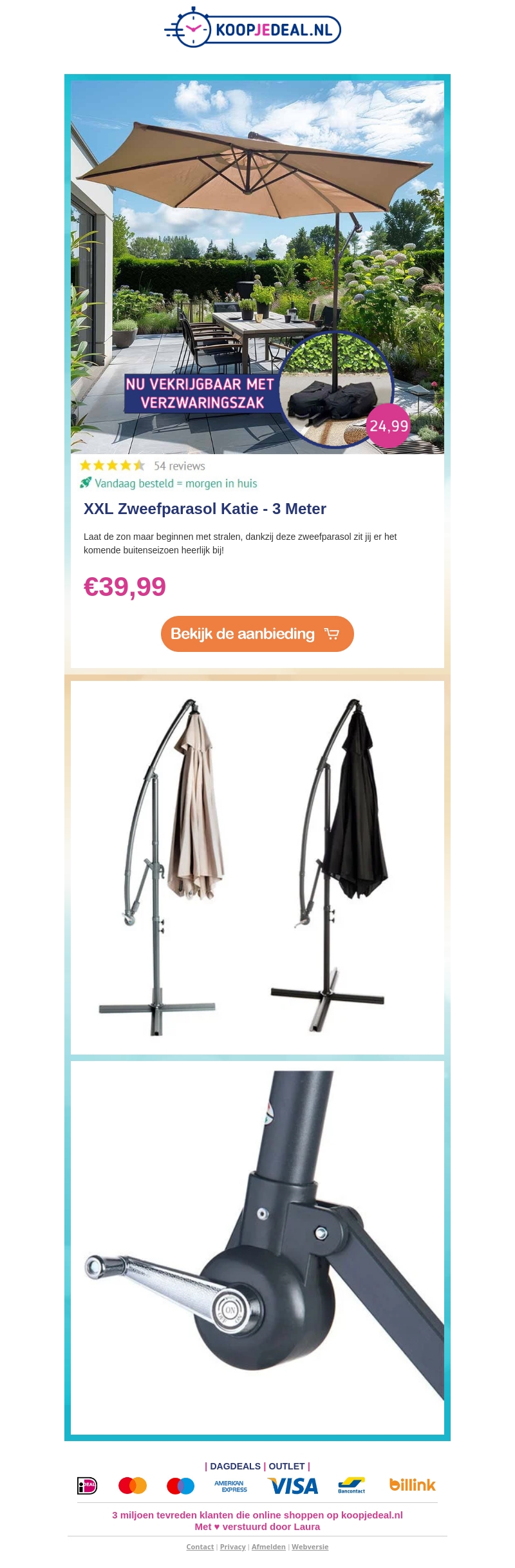 XXL Zweefparasol €39,99⛱️ Nu tijdelijk in prijs verlaagd! XXL Zweefparasol €39,99⛱️ Nu tijdelijk in prijs verlaagd!