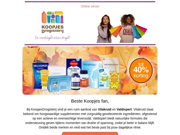 Geniet nu van extra kortingen op topmerken als Vitakruid, NOW en Metagenics!