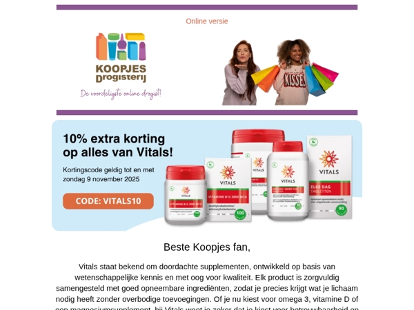 Alleen deze week: 10% extra korting op Vitals! | KoopjesDrogisterij.nl