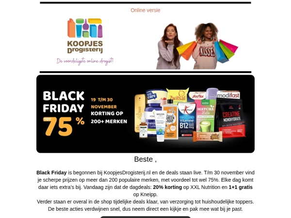 📣 Black Friday is hier: Dagaanbiedingen  op XXL Nutrition en Kneipp! | KoopjesDrogisterij.nl