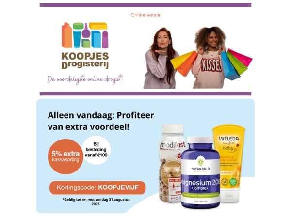 📢 Alleen vandaag: 5% extra korting met code KOOPJEVIJF | KoopjesDrogisterij.nl