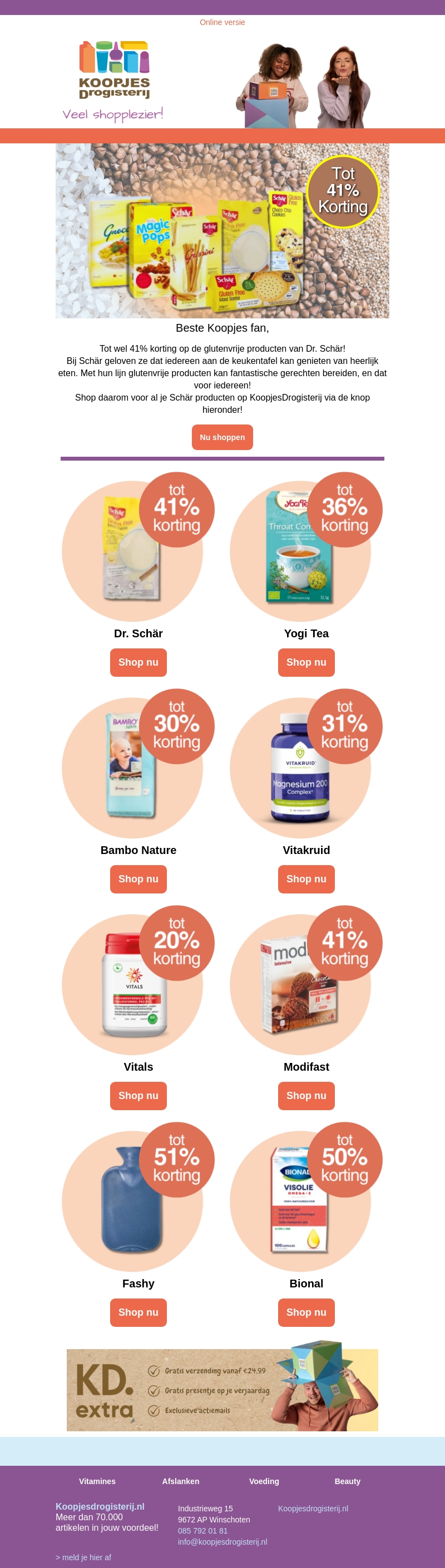Hoge kortingen op producten van Dr. Schär, Modifast, Bional en Bambo Nature! Hoge kortingen op producten van Dr. Schär, Modifast, Bional en Bambo Nature!