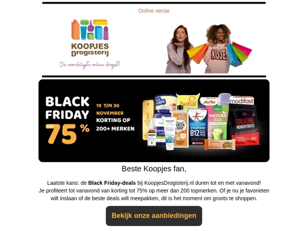 Laatste uren: de Black Friday-deals eindigen vanavond bij KoopjesDrogisterij.nl