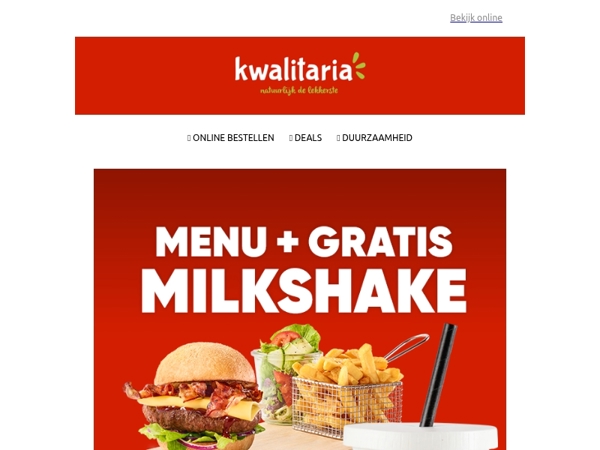 Gratis milkshake bij menu!