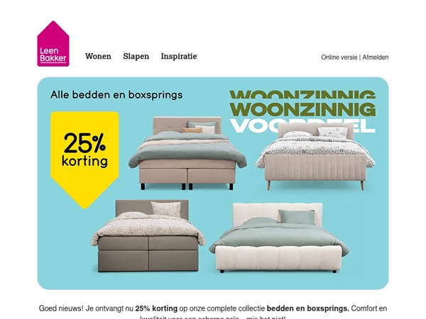 Alle bedden & boxsprings: nu 25% korting!