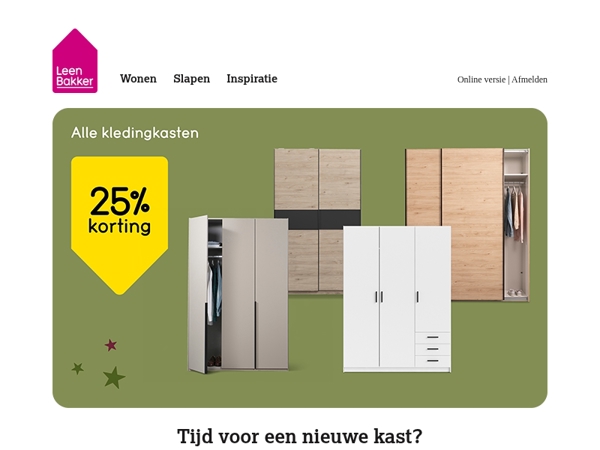 25% korting op alle kledingkasten!