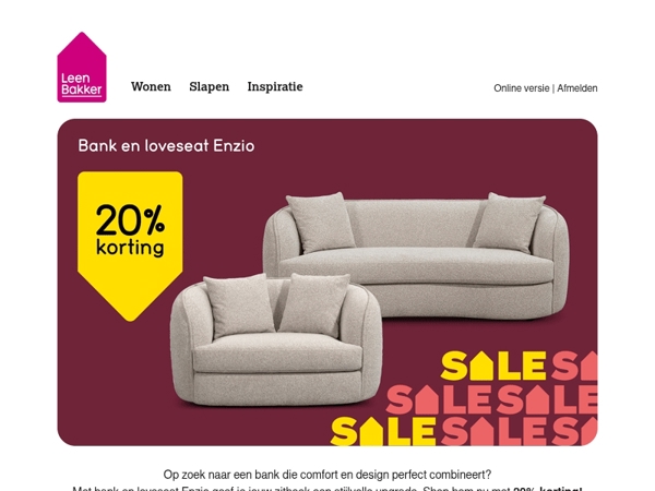 Ontspan in stijl: 20% korting op de Enzio bank!