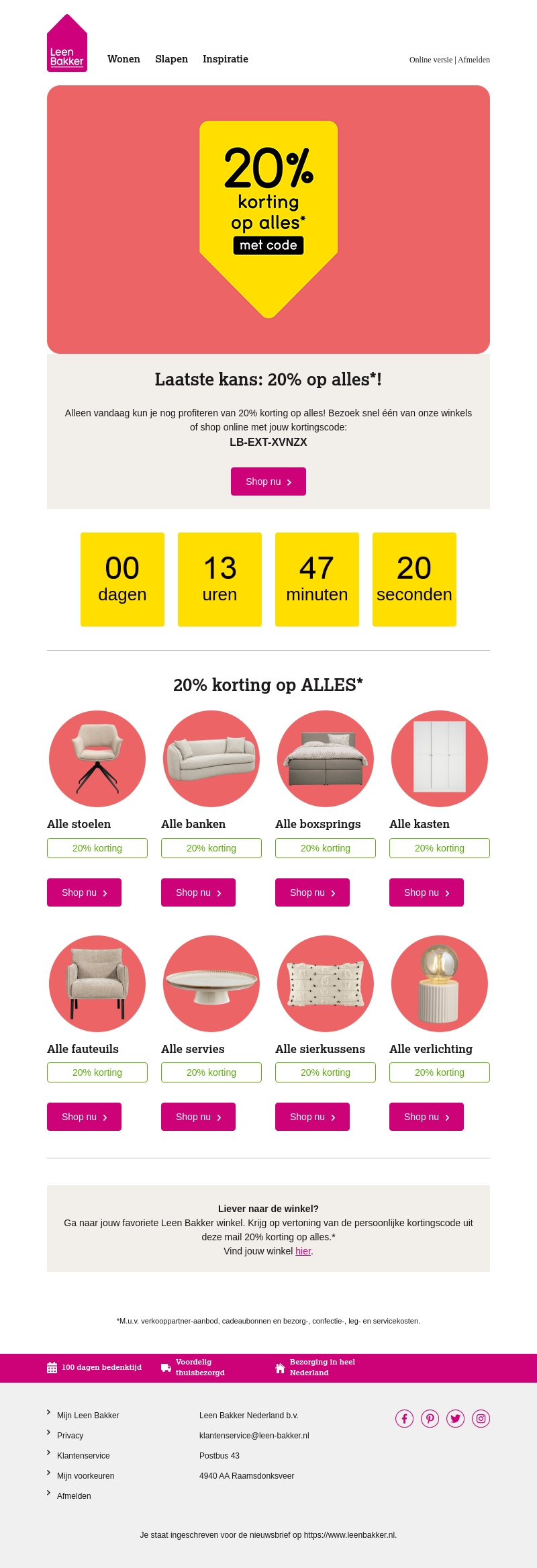 Laatste dag! 20% korting op alles! Laatste dag! 20% korting op alles!