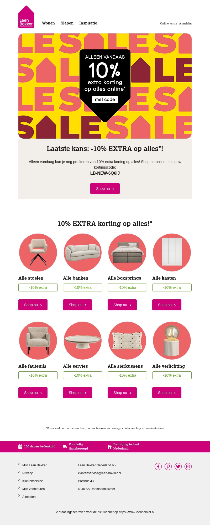 Laatste kans! 10% EXTRA korting op alles! Laatste kans! 10% EXTRA korting op alles!