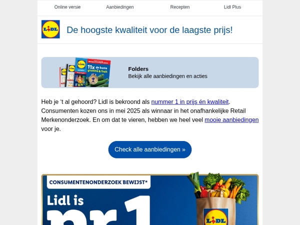Lidl bekroond als nr. 1 in prijs kwaliteit 2025