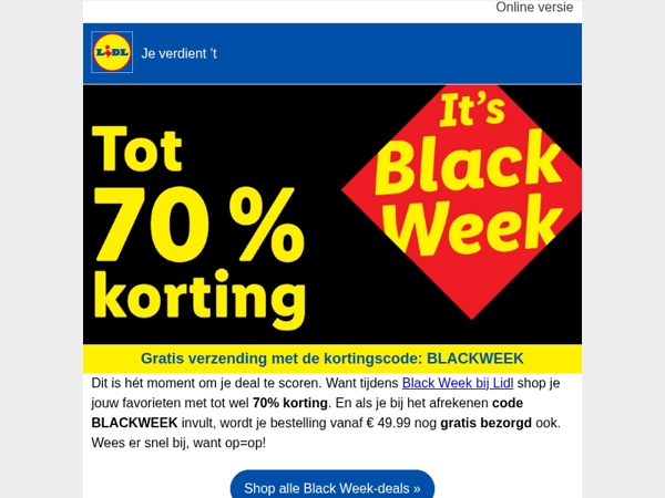 Black Week: tot 70% korting én gratis verzending 🖤