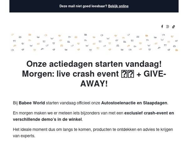 Morgen: live crashtesten + start autostoelenactie & slaapdagen