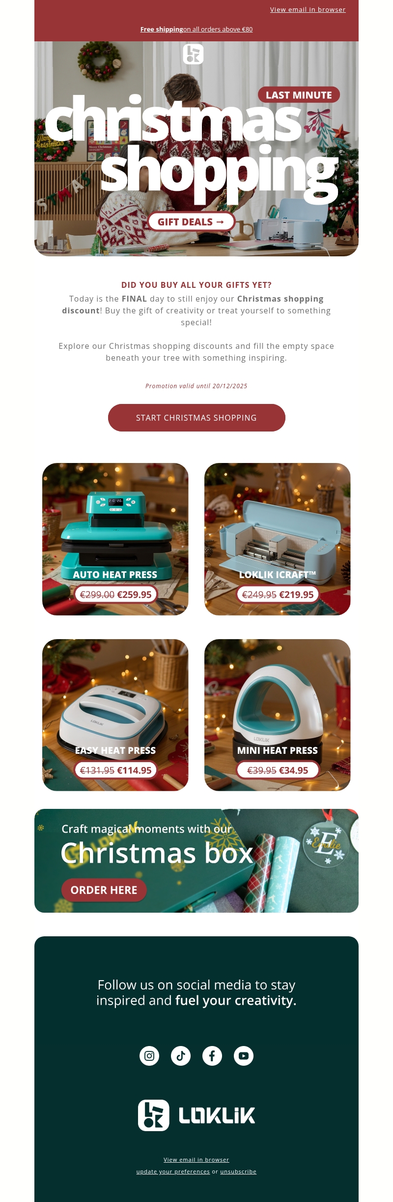 FINAL day for Christmas Shopping discounts! FINAL day for Christmas Shopping discounts!