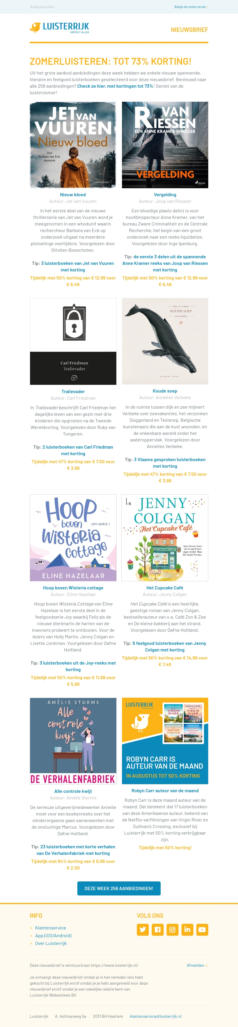 Het zomervoordeel houdt aan: luisterboeken met tot 73% korting bij Luisterrijk! Het zomervoordeel houdt aan: luisterboeken met tot 73% korting bij Luisterrijk!