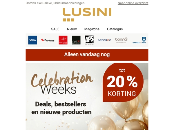 Alleen vandaag nog! Tot 20% korting op jubileumdeals