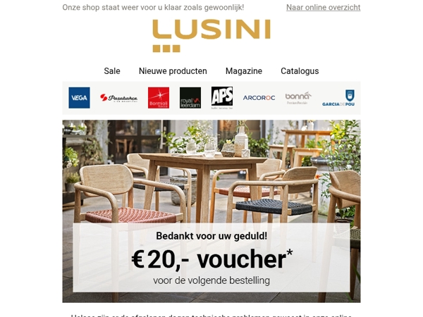 €20,- voucher voor uw volgende bestelling - Onze webshop is weer online!