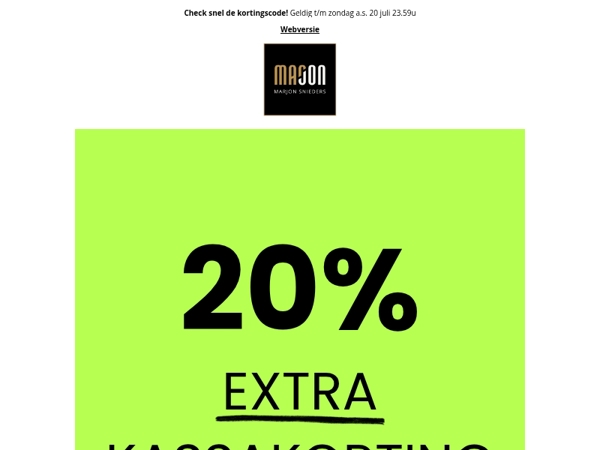 20% EXTRA KASSAKORTING OP SALE!