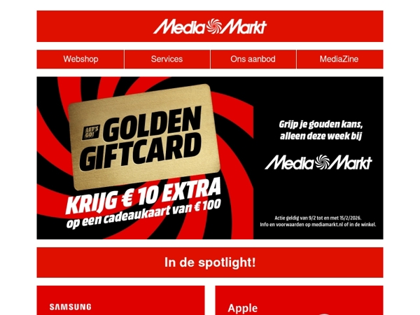 Krijg €10,- cadeau op een cadeaukaart van €100,-