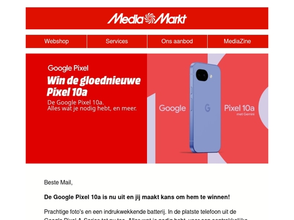 Schrijf je in en maak kans op de gloednieuwe Google Pixel 10a!