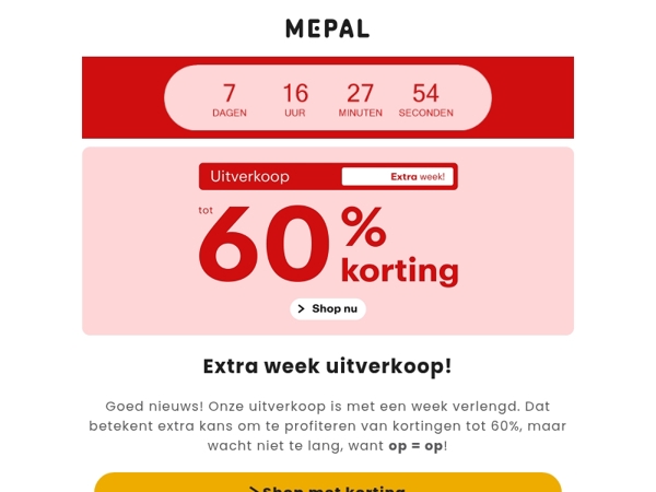 Extra week uitverkoop! Maar op = op!