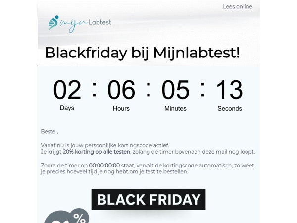 De Black Friday kortingscode is actief, zolang de timer loopt ⏳