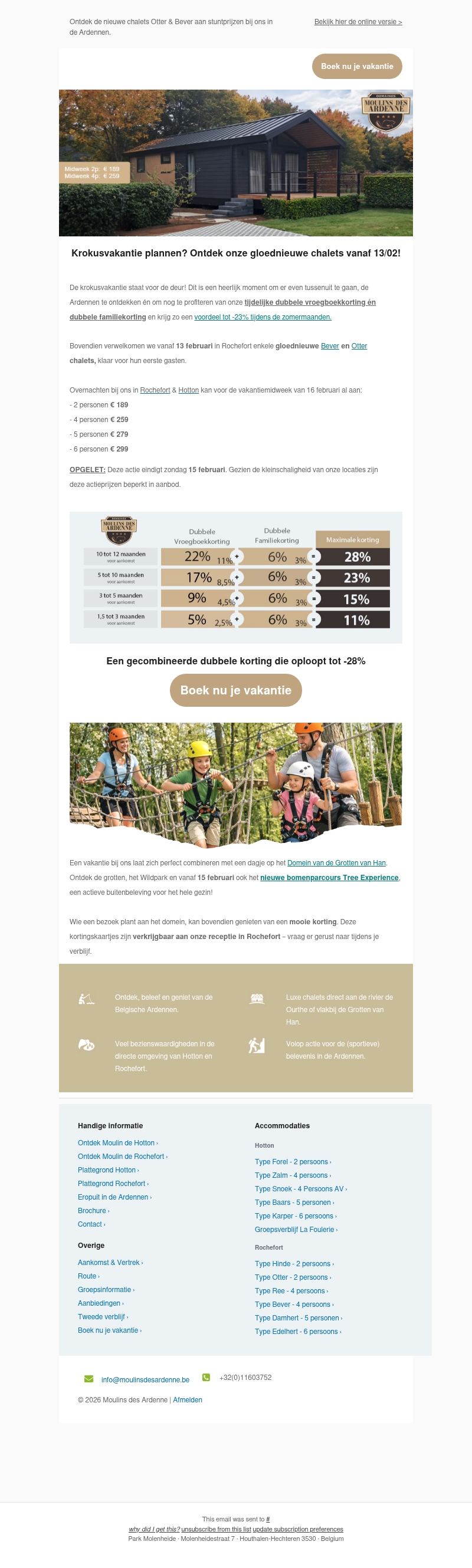 Krokusvakantie: ontdek onze gloednieuwe Bever chalets aan stuntprijzen! Krokusvakantie: ontdek onze gloednieuwe Bever chalets aan stuntprijzen!
