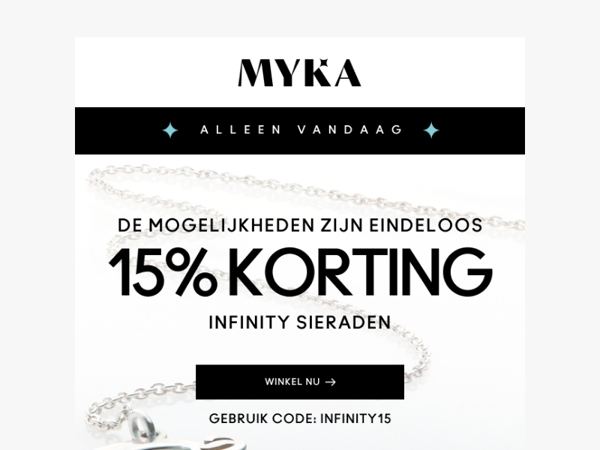 ALLEEN VANDAAG: 15% Korting op Infinity sieraden
