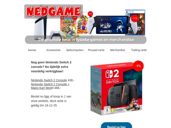 END OF YEAR DEALS: Nintendo Switch 2 console vanaf 438,- / PlayStation 5 vanaf 348,-