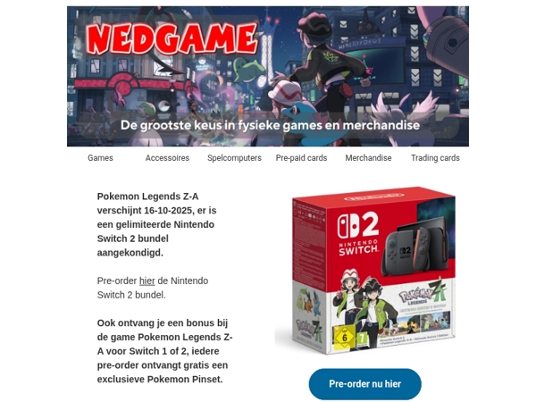 Pokemon Legends Z-A Nintendo Switch 2 Bundel / Probeer X-Zero Energy met korting!