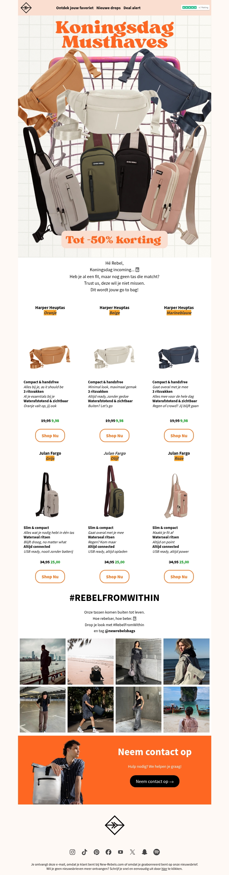 Koningsdag ready? 🧡👑 Tot 50% op jouw festival bag Koningsdag ready? 🧡👑 Tot 50% op jouw festival bag