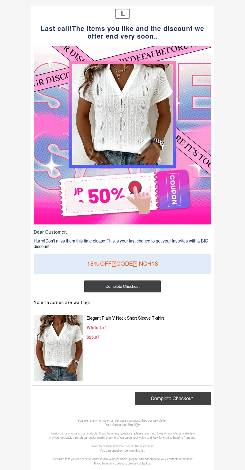 Last call!The items you like and the discount we offer end very soon.. Last call!The items you like and the discount we offer end very soon..